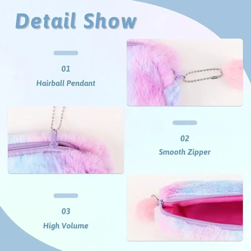 حقيبة أقلام رصاص من القطيفة المنفوشة، تصميمات متدرجة قوس قزح للفتيات، من عمر 3 إلى 12 عامًا - هدايا مثالية لأعياد الميلاد والتخرج وعيد الميلاد قطعتين