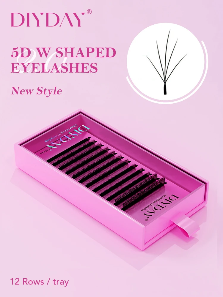 DIYDAY Neuer Stil 5D W-Form Wimpernverlängerungen Verschiedene Längen 5D W-förmige Künstliche Wimpern Natürlich Weich Einfach zu Formende Fächerwimpern
