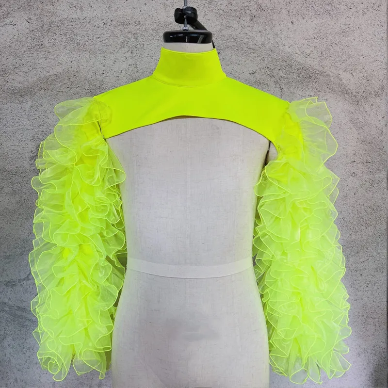 سيدة المغني راقصة ملهى ليلي زي الشاش شبكة صدرية شال الكتف الرقص مرحلة الأداء الملحقات فقاعة الأكمام سترة