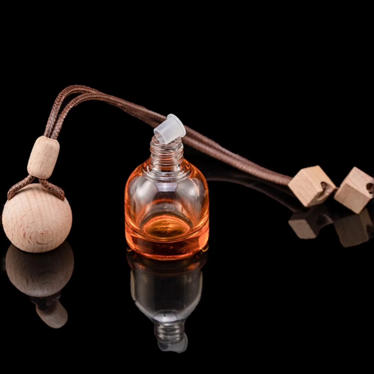 3/6 Pcs Colorful Hanging Car Perfume Bottle Empty Glass Aromatherapy Diffuser Wooden Cap Auto Air Freshener Ornament Pendant