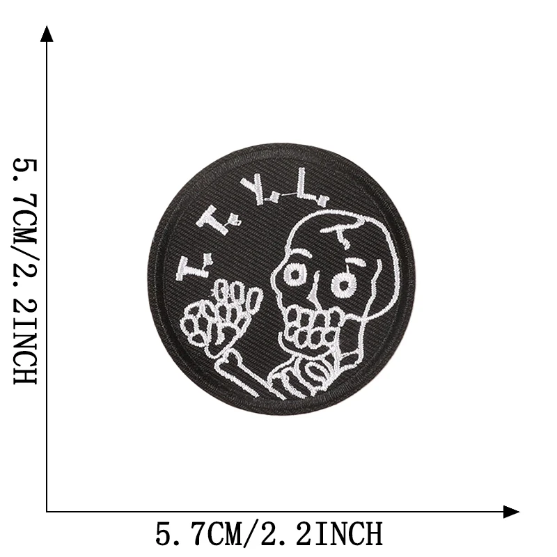 Schwarz-weißer Totenkopf zum Aufbügeln, Rock für Kleidung, bestickt, Mochila-Hut, zum Aufnähen, Patches, Punk-Stoff, Diy, Nas Vendki, Jacken-Aufkleber – Detail 5