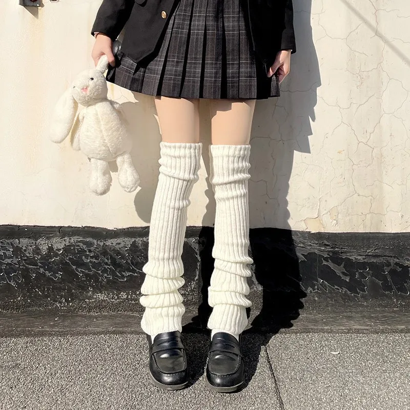 

Lolita Leg Warmers Socks Female Knitted Warm Foot Cover White Black Warmer Lady Autumn Winter Crochet Sock Boot Cuffs 40/50/70cm