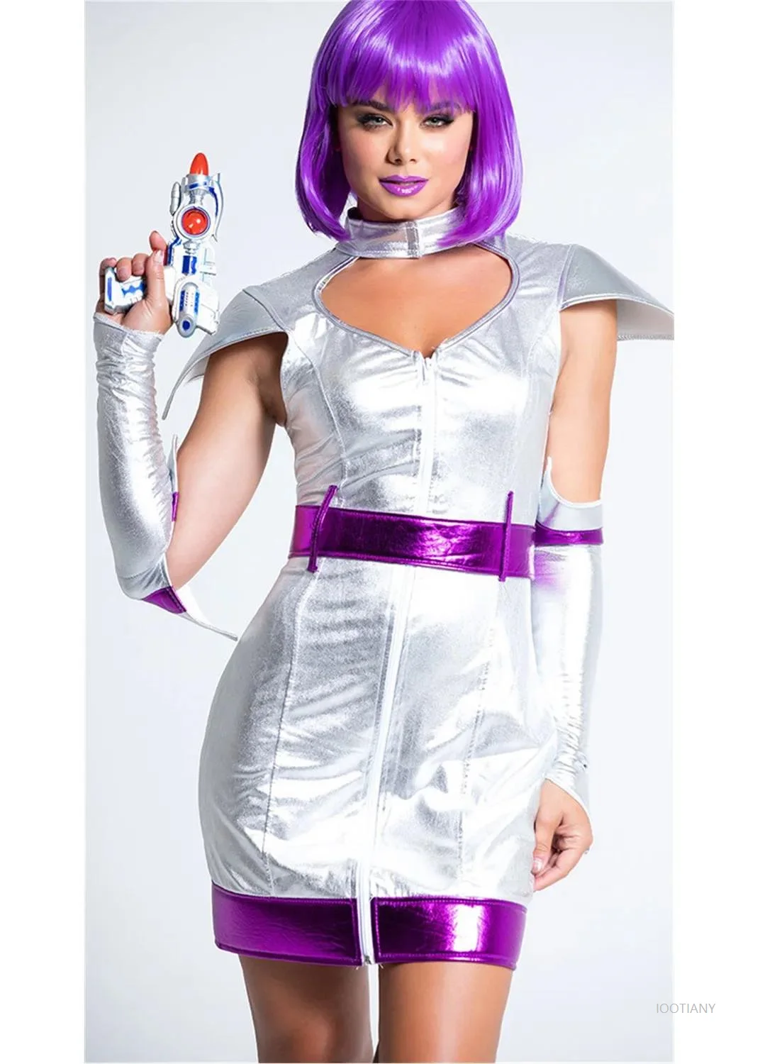 

Halloween Purim Carnival Space War Silver Soldier Female Astronaut Pilot Cosplay Costume Club Party Tin Man Fancy Dress