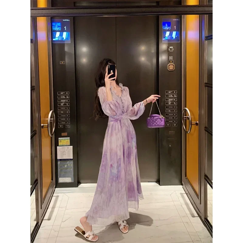 

2024 New High End Design Feeling Slim Purple Dress Elegance Celebrity Princess Dress Summer Dress