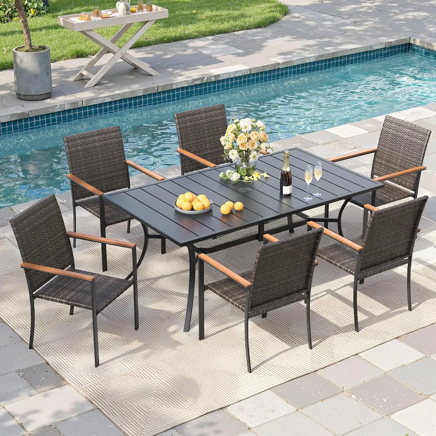 Metal Patio Dining Set 6, 59.2