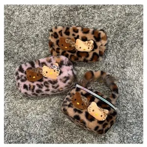 Kawaii hello kitty carteira bonito leopardo padrão saco de armazenamento de pelúcia anime grande capacidade viagem portátil saco de armazenamento de maquiagem 6 principais vendas bela e a fera ballet - №6