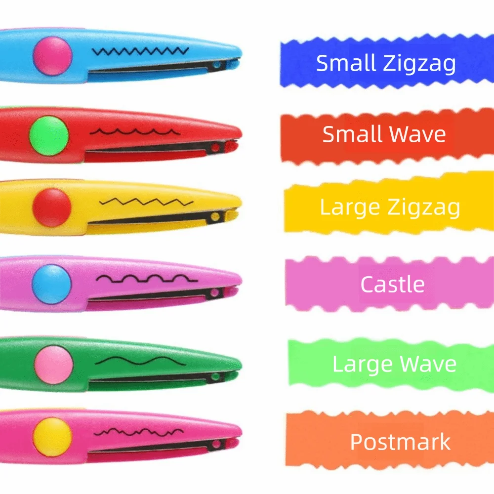 1/6PCS DIY Color Lace Scissors Small Round Head Comfortable Hand Paper Cuttings Scissors Wavy Pattern Stationery Paper Cutter