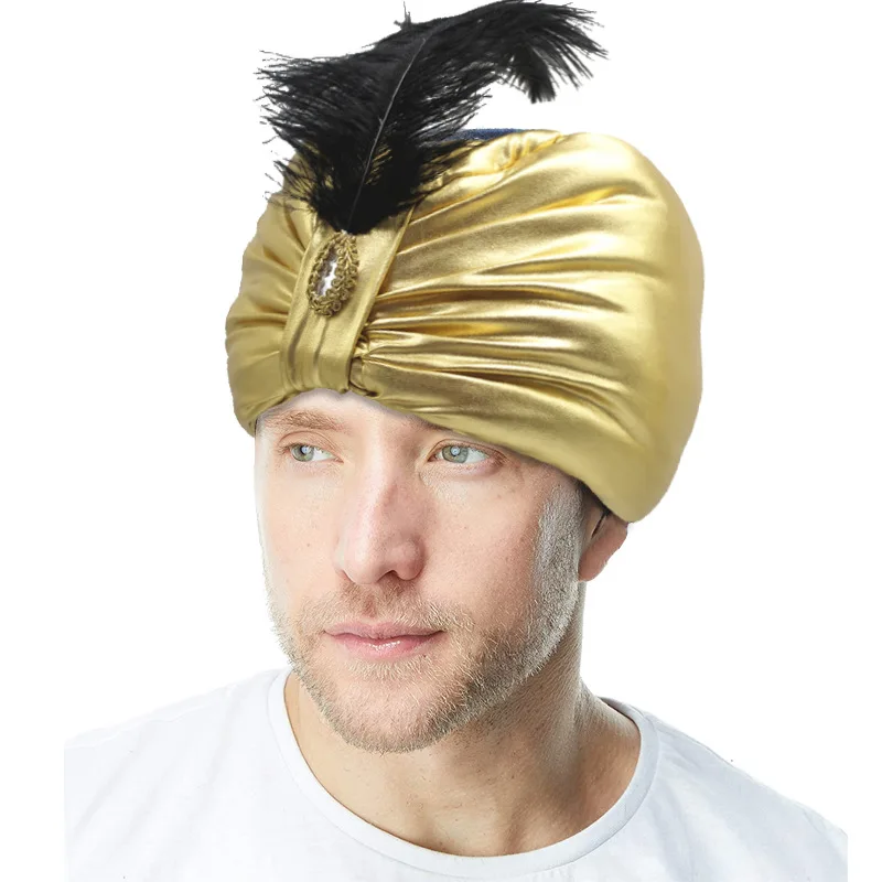 Dress Up Arab Pleated Turban Head Wrap Ethnic Indian Pleated Cap Cosplay Arabian Hats Sultan Costume Headwear Costume Accessory