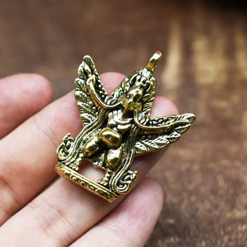Brass Vajra Pestle Figurine Retro Metal Mini Dorje Phurba Statue Pendant Desktop Ornament Tibetan Style Collectible Decor Gift