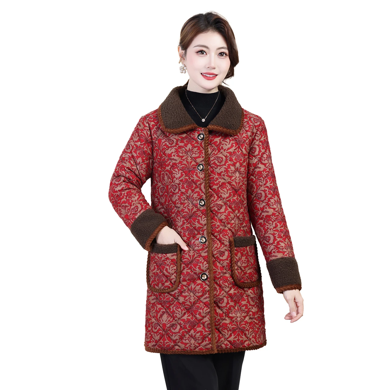 

Middle-aged Elderly Winter Coat Cotton-Padded Female Warm Cotton Padded Jacket Fleece-Lined Overcoat Women's Clothing