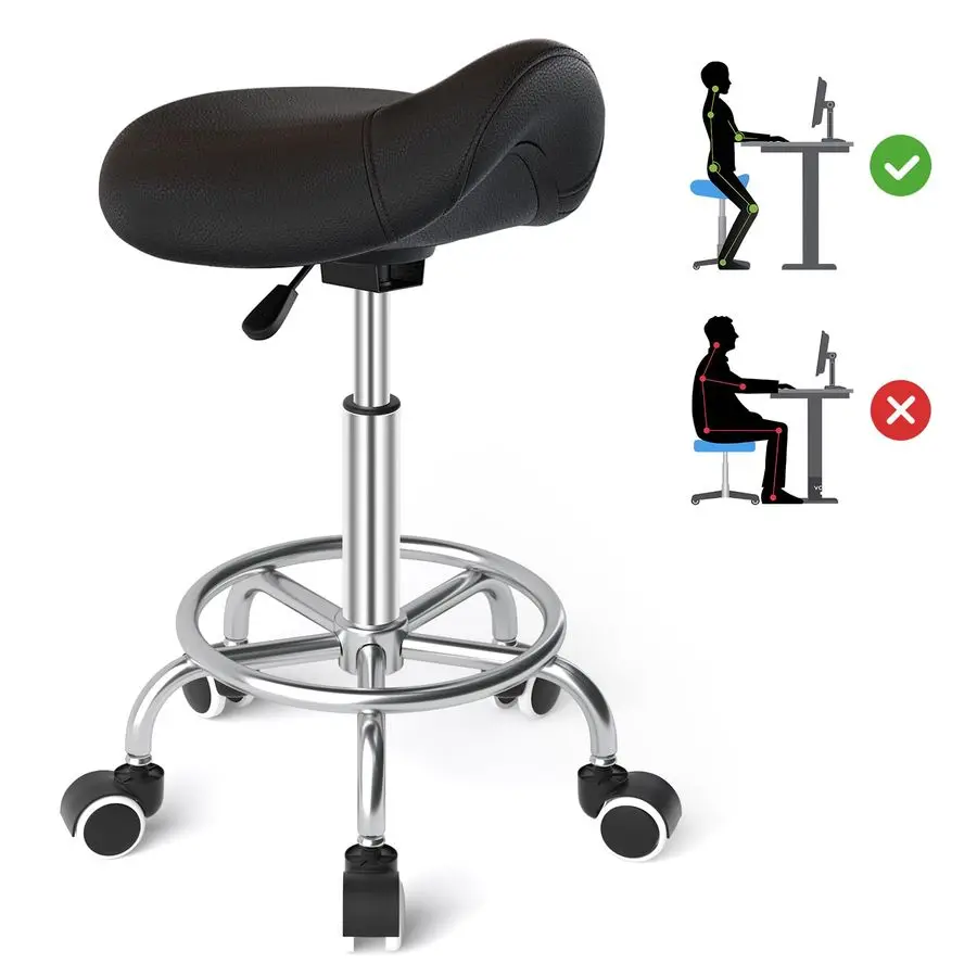 

Saddle Stool Ergonomic Comfortable Rolling Saddle Stool with Wide Thick Saddle Seat Padding, Swivel Adjustable Saddle Chair with