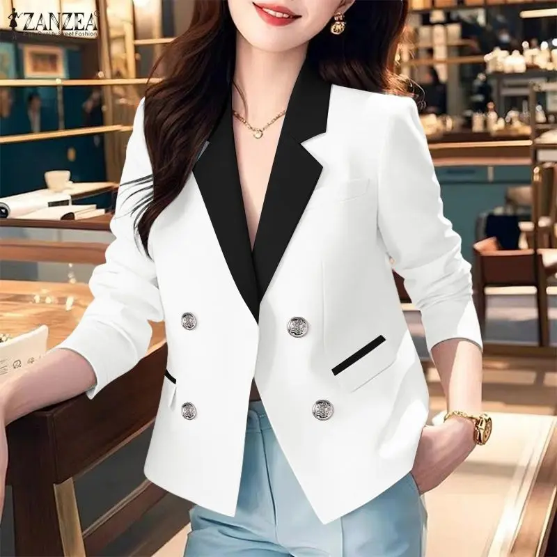

ZANZEA 2026 Весенне-осенний женский пиджак Trend OL Рабочая верхняя одежда Блейзер с длинными рукавами Куртки Лоскутные костюмы Пальто Slim Fit Тонкие топы