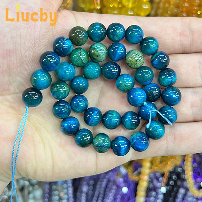 Natursteinperlen in Blau-Mischfarben mit Tigeraugen-Effekt für Schmuckherstellung, DIY-Armbänder, Zubehör, 15 Fuß, Großhandel, 6/8/10/12mm – Detail 7
