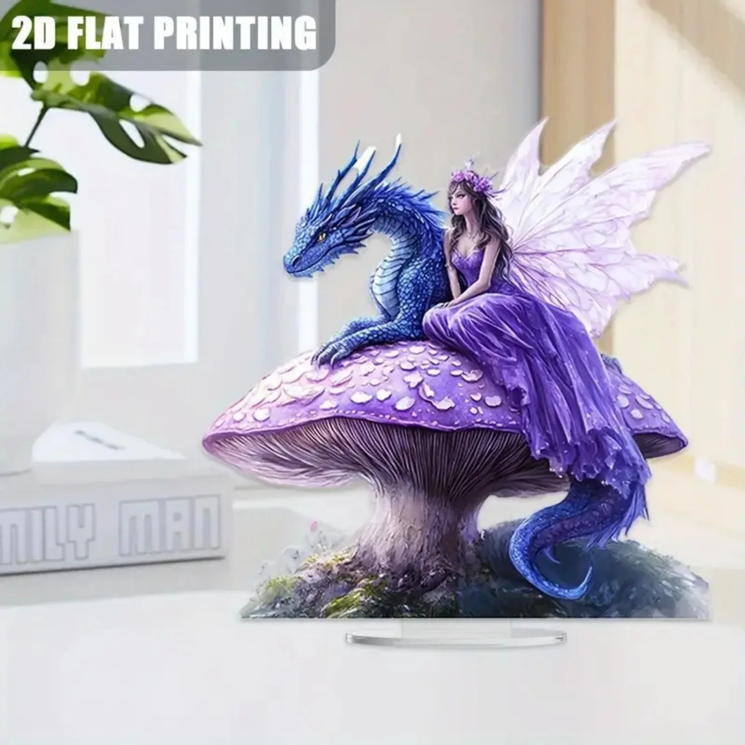 Fairy Statue,2D Flat Acrylic Purple Elves Figurine,Home,Office,Cafe,room,Studio,display Case,Table Desktop Ornament Decor Gift view 4