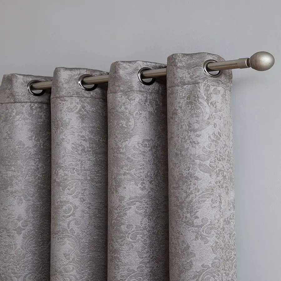 

1 Pair 2 Panels of Light Grey Blackout Curtains with Embossed Textured Damask Flower Pattern. Each Thermal Room Darkening Curtai