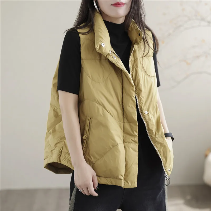 Oversize Down Waistcoat 2023 Autumn Winter Women Light White Duck Down Vest Coat Parkas Ladies Warm Short Sleeveless Tank Jacket