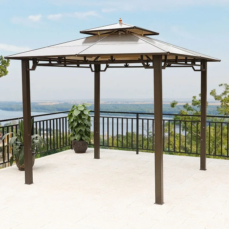 Outdoor awning PVC sun panel aluminum alloy gazebo tent villa courtyard canopy with sitting board four-post pavilion