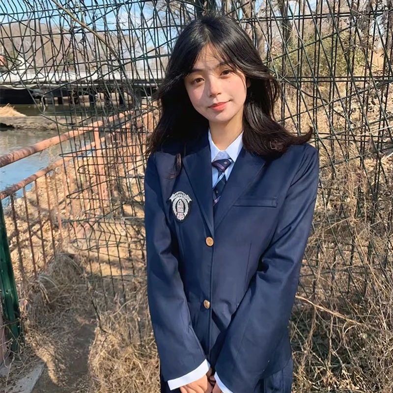 Uniforme escolar coreano azul marinho jk blazer para formatura japonês uniformes do ensino médio casaco terno menina estudantes jaqueta seifuku