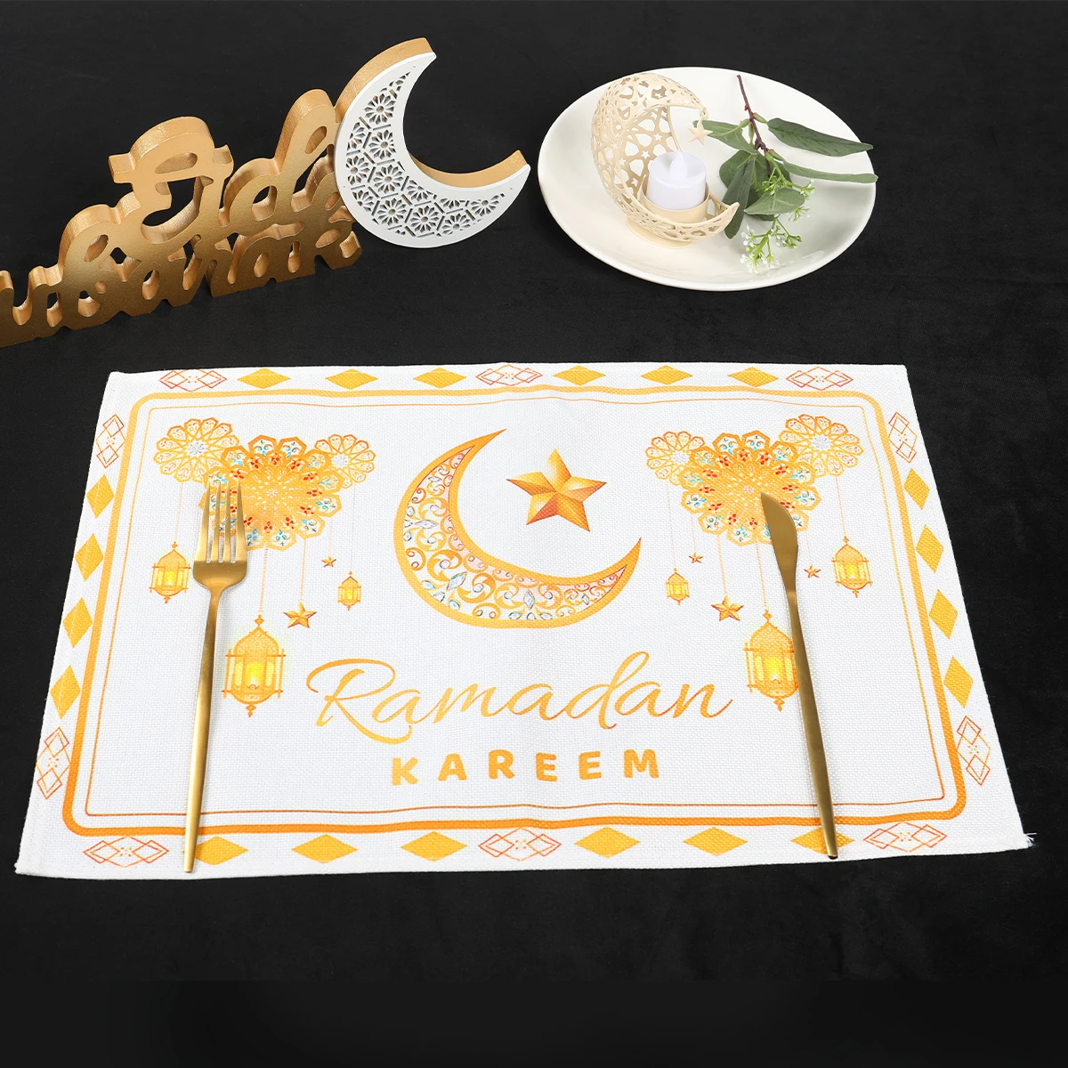 Eid Mubarak Dining Mat Ramadan Decoration 2024 for Home Ramadan Kareem Table Placemat Islamic Muslim  Eid Al Adha Party Decor