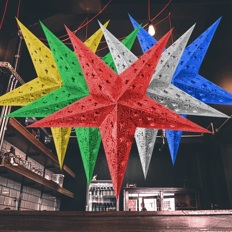 Christmas Ornaments Lantern Paper Star Party Hanging Ornament Pentagram Lampshade Christmas Decorations for Home Hanging Pendant