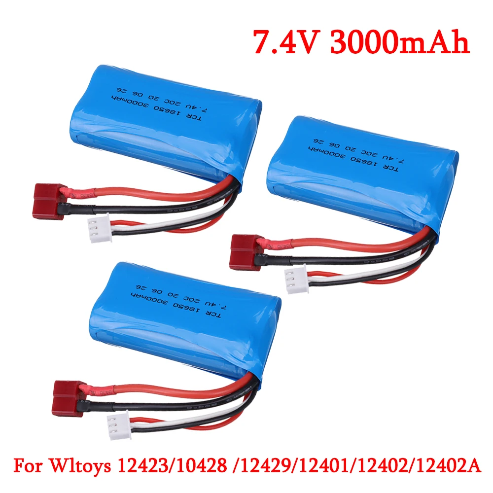 7.4V 3000mah lipo Battery 18650 2S T Plug for Q46 Wltoys 10428 /12428/12423 RC Car Spare Accessories 7.4V high capacity battery