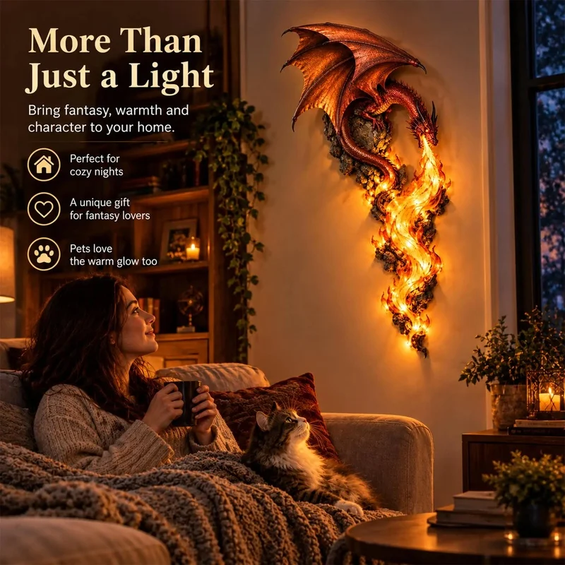Dragon Wall Sculpture LED Light Fire Breathing Dragon Wall Art Decor Resin Statue Ornament for Home Living Room Gothic Wall Hang - view 4