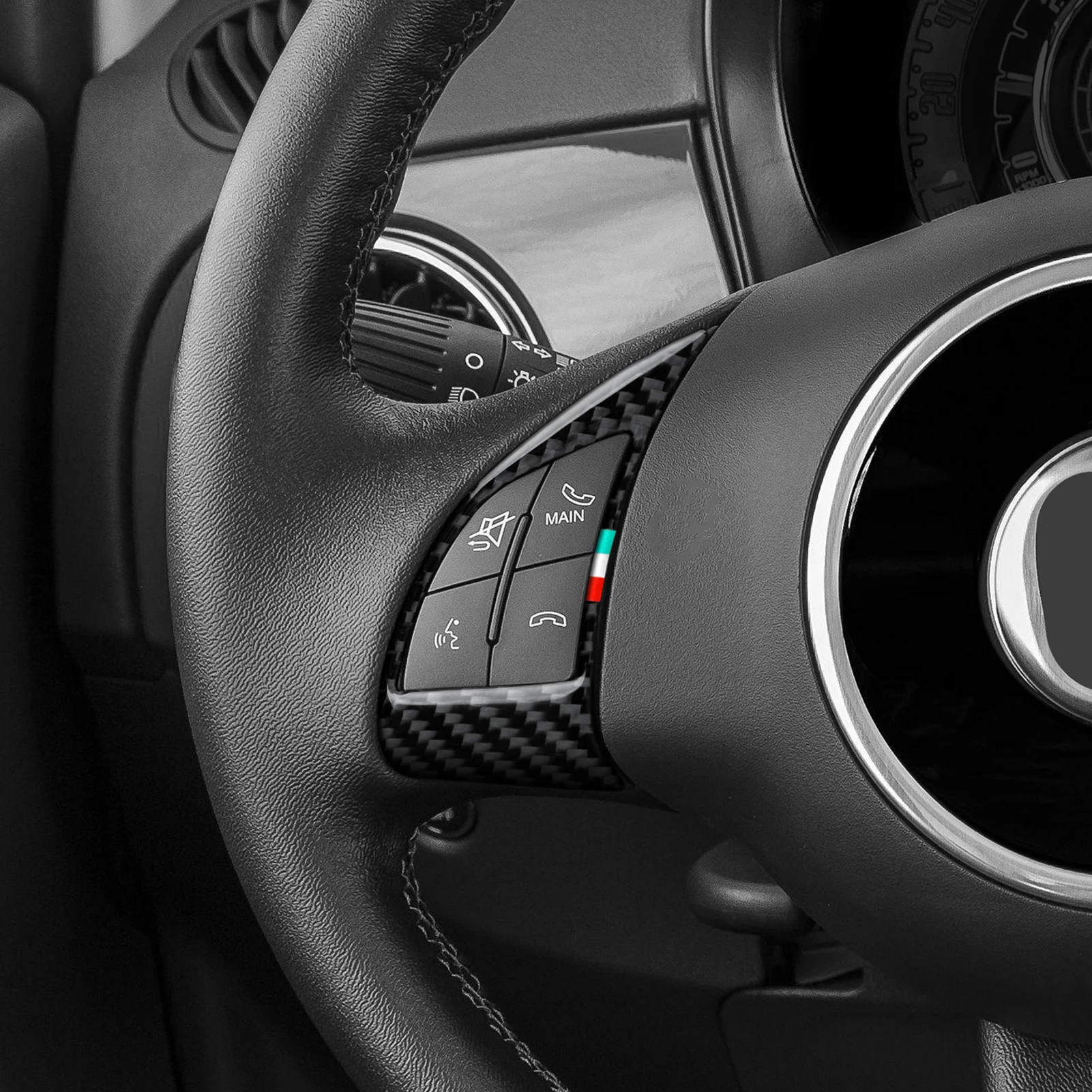 Car Steering Wheel Panel.Carbon Fiber Interior Sticker. For Fiat 500 500C 500e Bravo Punto Evo Linea Doblò Grande Punto Trim. view 3