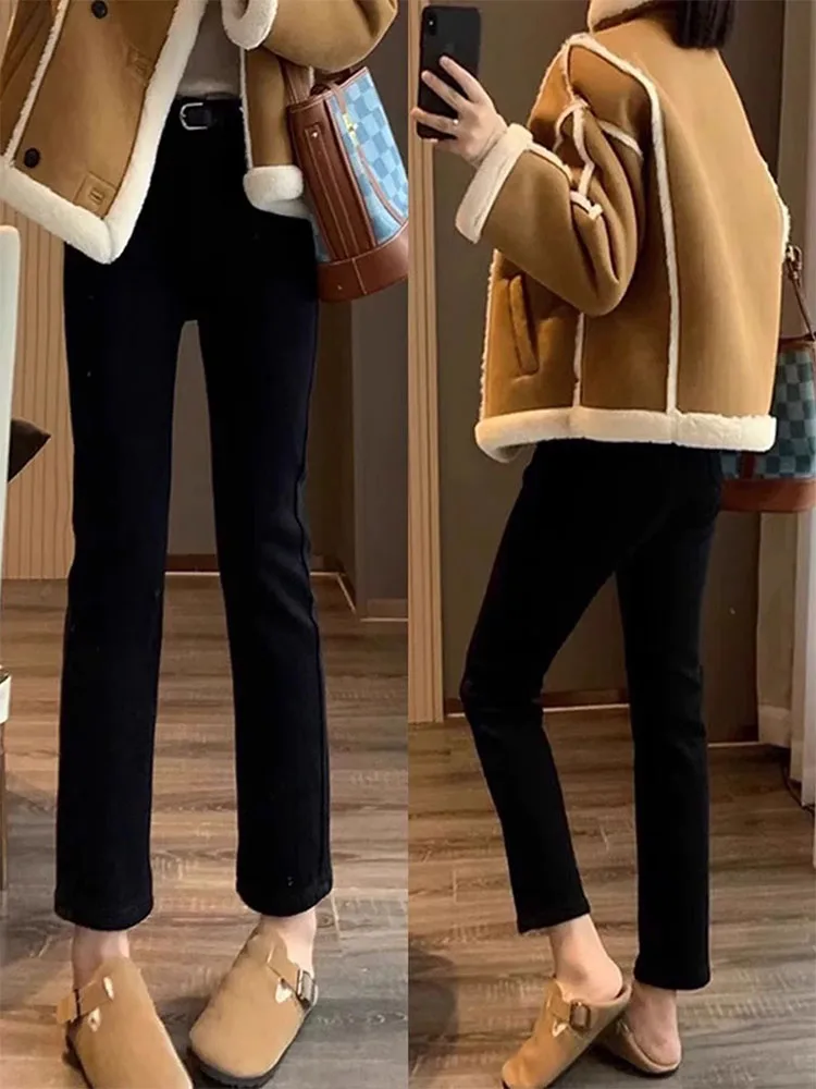 

Джинсы Bla с высокой талией, женские большие размеры, осенние новые брюки для похудения, прямые брюки-трубы с девятью точками, повседневные брюки