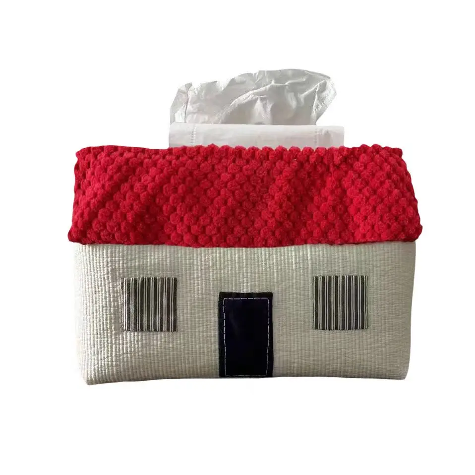 Cute Red Grey House Thickening Fabric Tissue Cover Tissue Storage Bag Creative Home Decoration Napkin Holder Kitchen Acceesories