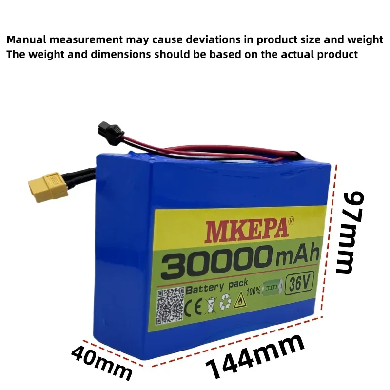 10S2P, 36V lithium battery, 30000mAH, 500W, 1000W high-power high capacity, BMS, 18650 lithium battery pack,+epoxy board