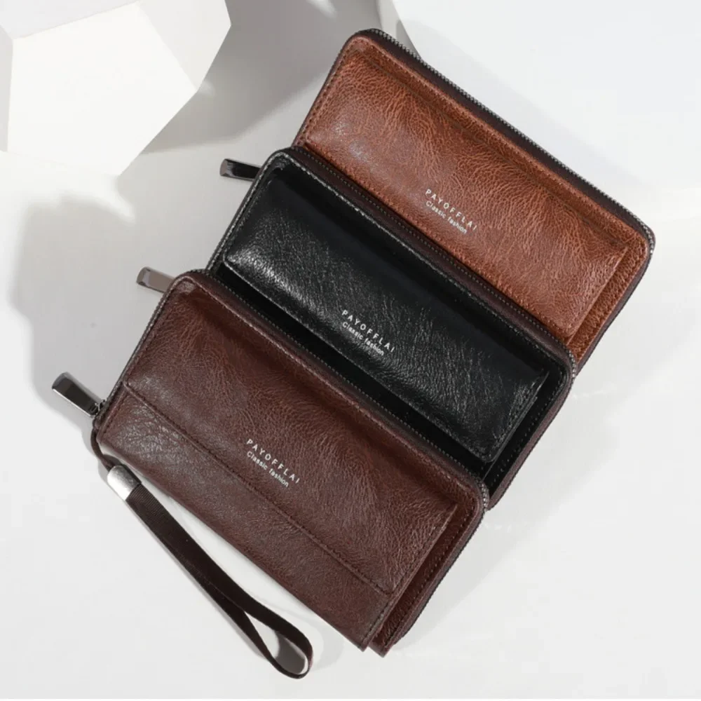 New Zipper Long Wallet Large Capacity Double Layer Phone Bag PU Multi Card Clutch Bag Student