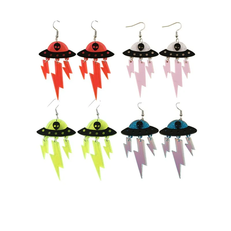 Lightning Earrings Alien Spaceship Transparent Colors Acrylic Fashion Women Night Club Jewelry