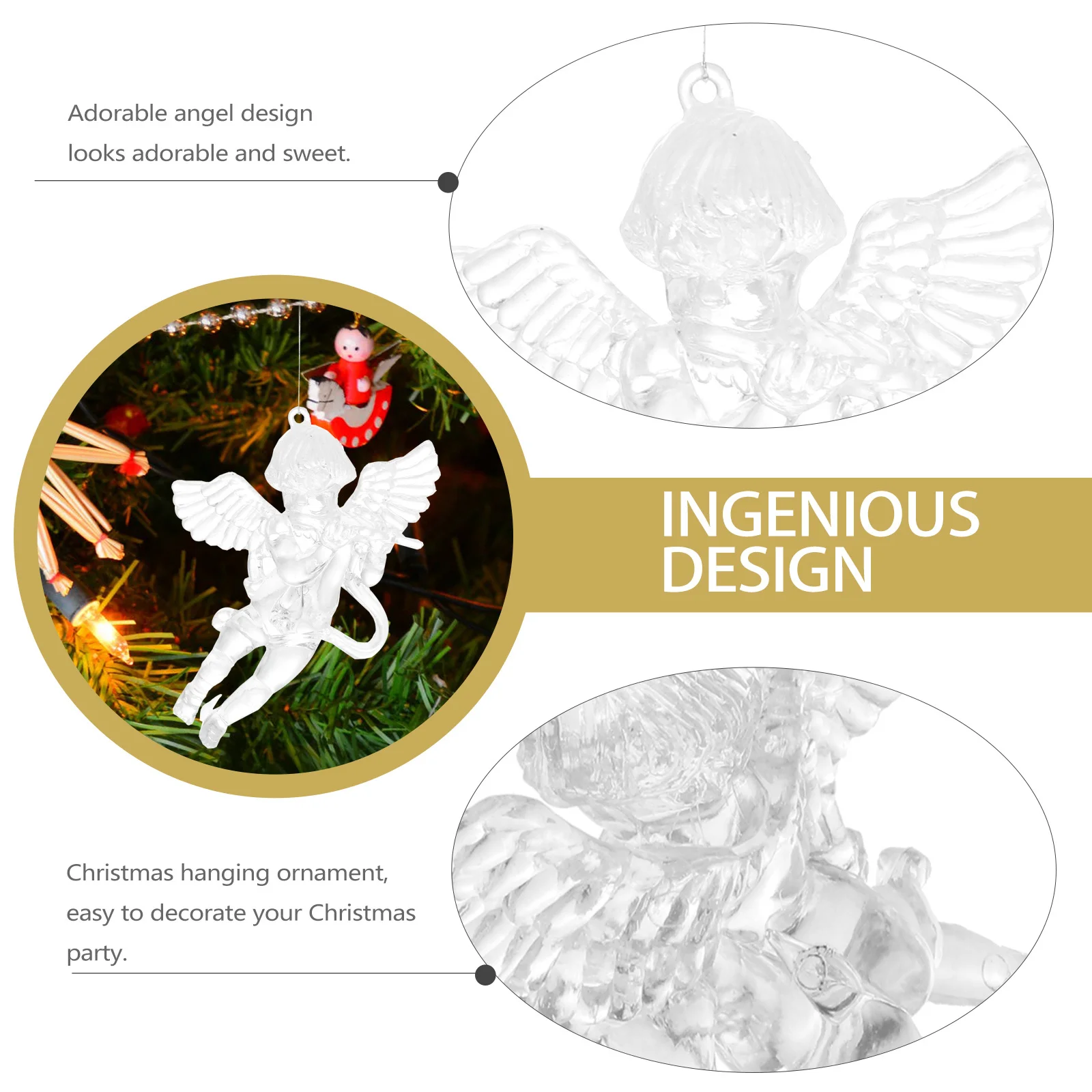 

12Pcs Clear Angel Pendant Christmas Tree Hanging Ornament Exquisite Decor Angel Pendant Christmas Tree Hanging Ornament