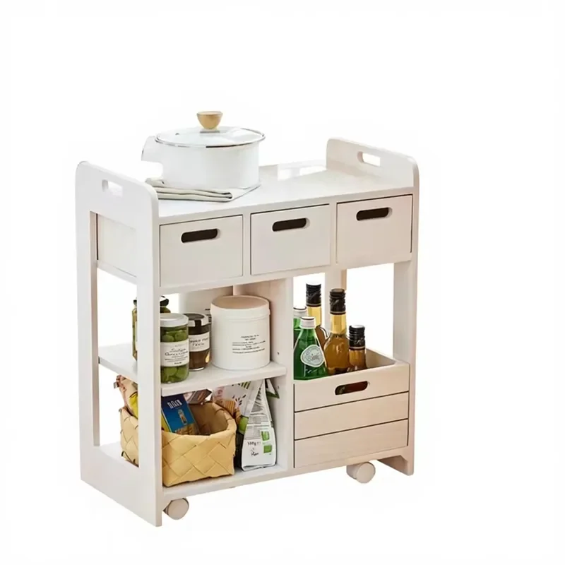 Solid Pine Wood Side Cabinet with 4 Drawers Modern Multi Functional Storage Cart for Restaurant Durable Easy Assembly Locker