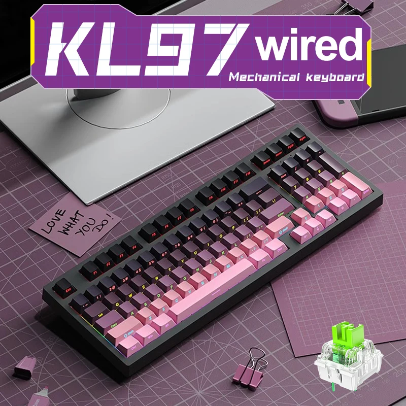 

APAYADO KL97 Linear Cheese Switch Gaming Keyboard - Type-C Wired, 97-Key PBT Gradient Side-Print for PC Games