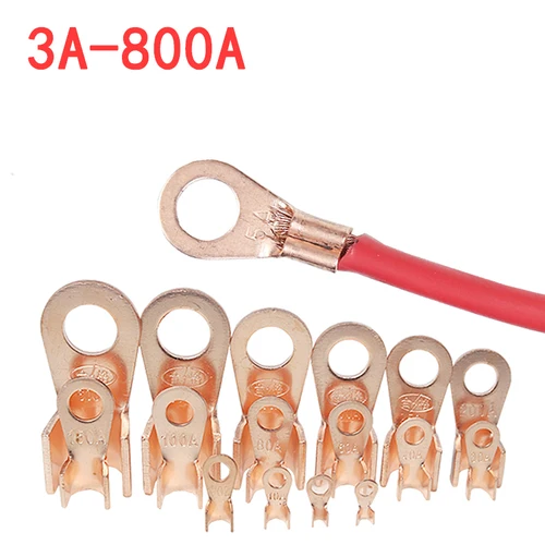 Imagen 1 del producto Terminal OT de cobre, conector de Cable no aislado, terminales de Cable eléctrico desnudo, Terminal de engarzado de anillo de batería, 10/50 Uds., 10-400A
