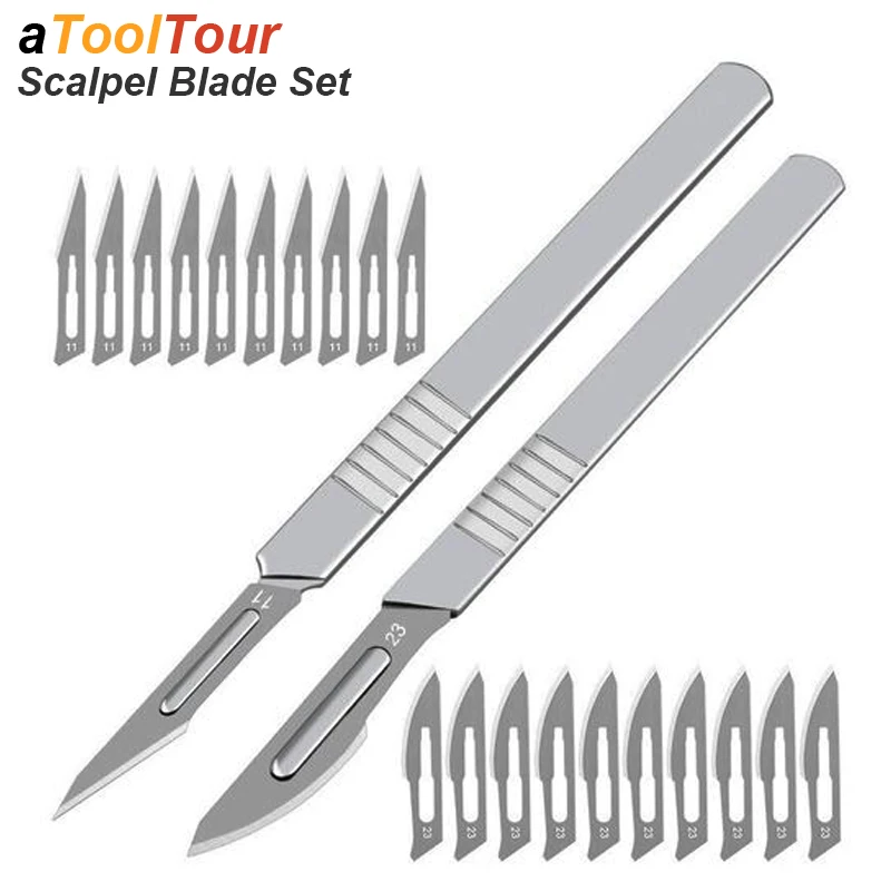 Stationery Knife Scalpel Blade 11 23 Surgical Handle Set Professional Cutter Craft Carbon Steel Metal Box Open DIY Multi Tool