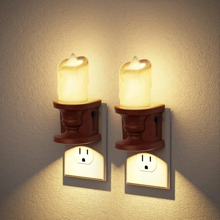 Nightlight Flameless Candle 2 Pack Night Lights Plug into Wall 0100LM Dimmable Nightlight with Light Sensor 3000K Soft White LE