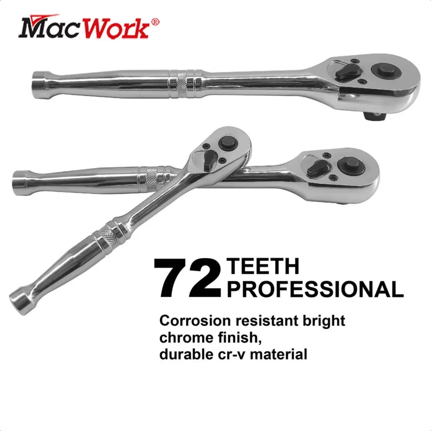 3 Pcs 72 Teeth Ratchet Handle Set 1/4