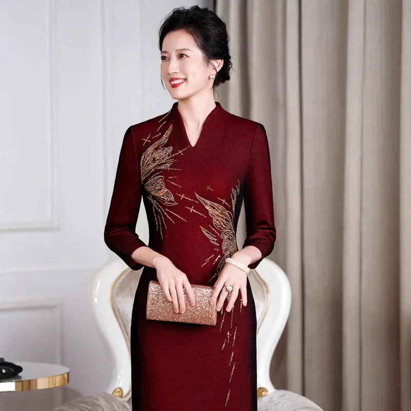 2025年春新作 美しいファッション エレガント 高級 大人女性 ウェディング トースト プレミアムドレス 花嫁の母 デイリーウェア