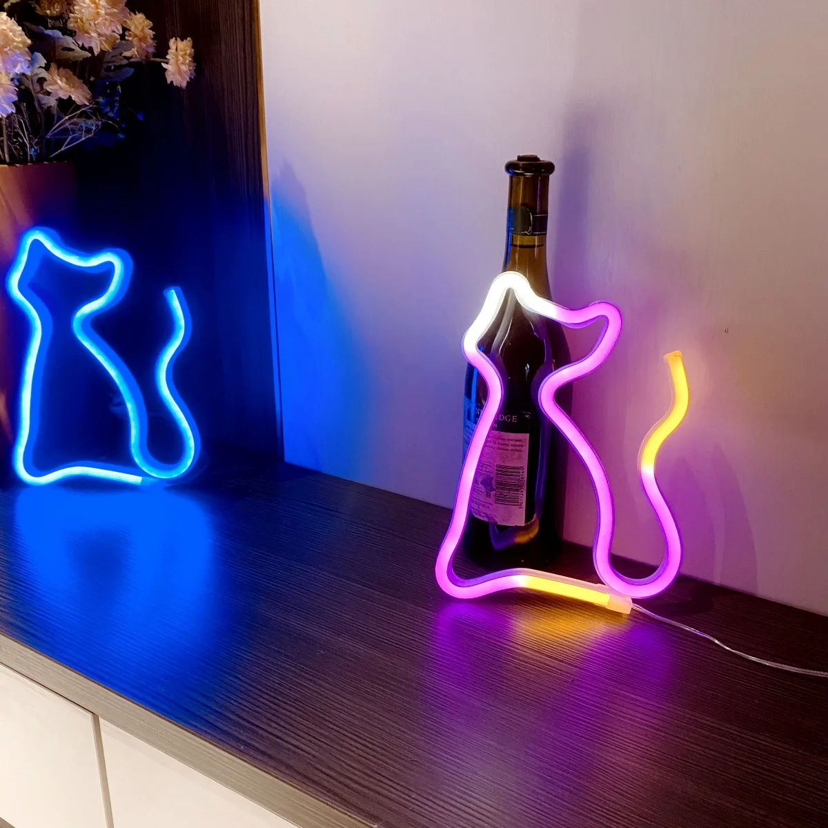 Letrero de neón de gato con batería y luz LED de doble alimentación USB para fiesta, hogar, decoración de boda, lámpara de mesa, regalo de Navidad y San Valentín