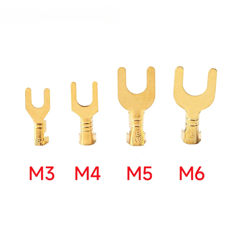 BOX 80/120/150Pcs M3 M4 M5 M6 Brass Fork Spade U-Type Non-Insulated Wire Connector Electrical Crimp Ground Terminal 0.5-2.5mm