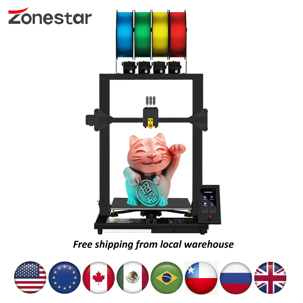 

ZONESTAR New Upgrade 4 Extruder 4-IN-1-OUT Mix Color Large Size High Precision Silent Fast Installation FDM 3D Printer DIY Kit