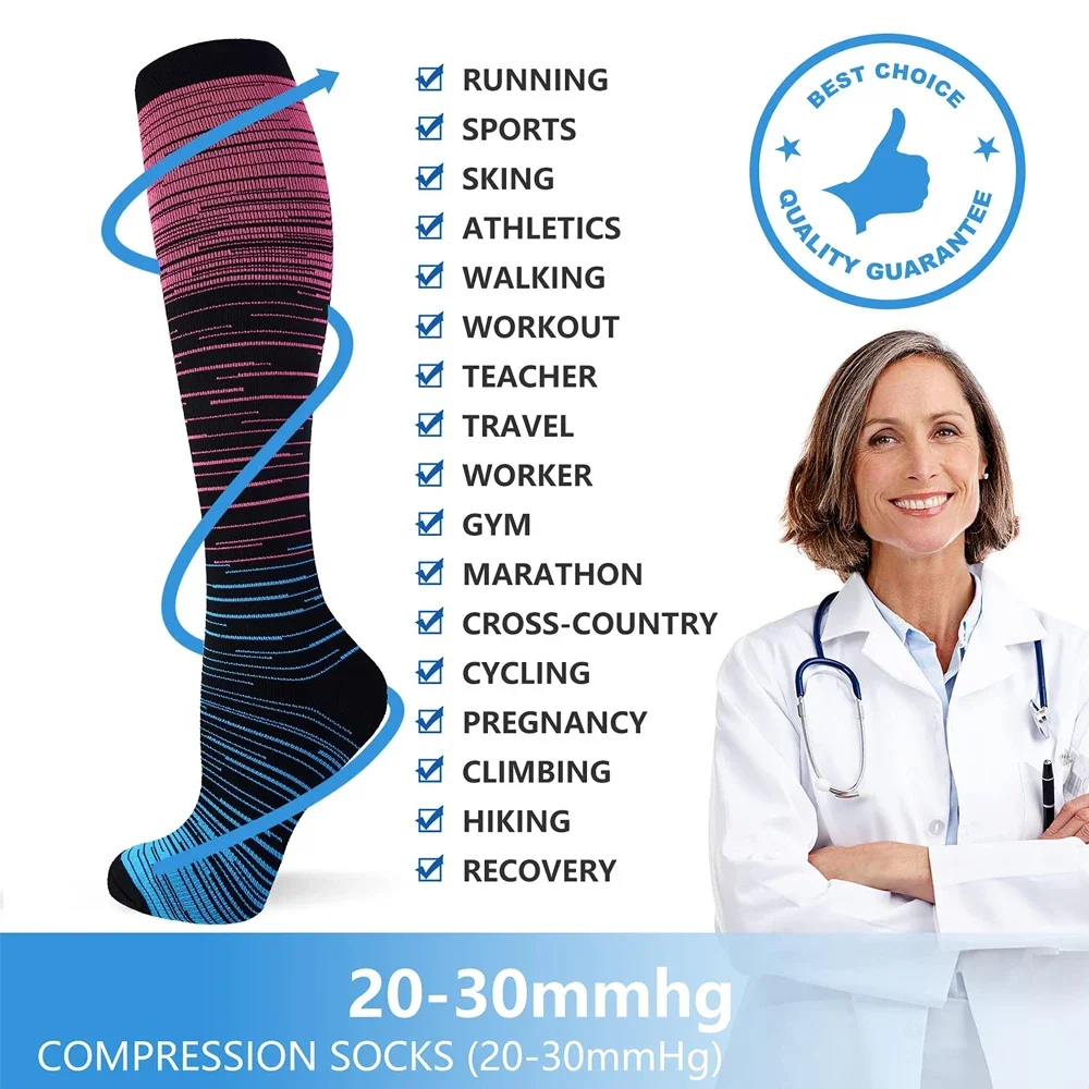 FAATTQQ 6Pairs Compression Socks Women Men, Knee High Best Support Circulation Socks for Running, Travel, Flight, Nurse