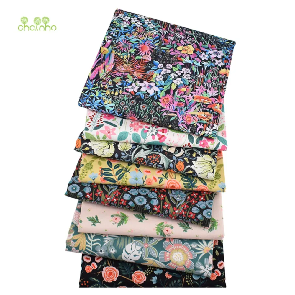 Chainho,Printed Twill Weave Cotton Fabric,Patchwork Cloth,DIY Quilting Sewing Material,Home Textiles ,Black Floral Series,CC041