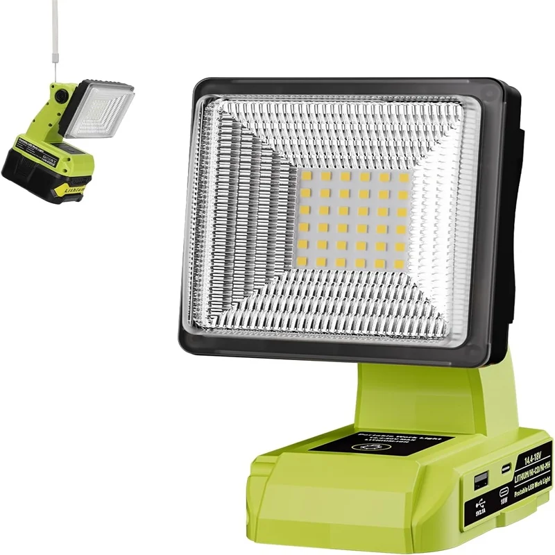

Светодиодный рабочий фонарь 1500LM для Ryobi 18V ONE+ Аккумулятор 25W Прожектор с USB и портами Type-C Беспроводной светодиодный светильник Аварийное освещение