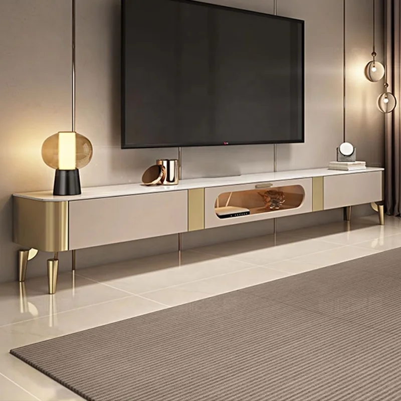 

Living Room Modern Wall-Mounted Storage TV Cabinet Light Luxury Plywood Sintered Stone TV Table