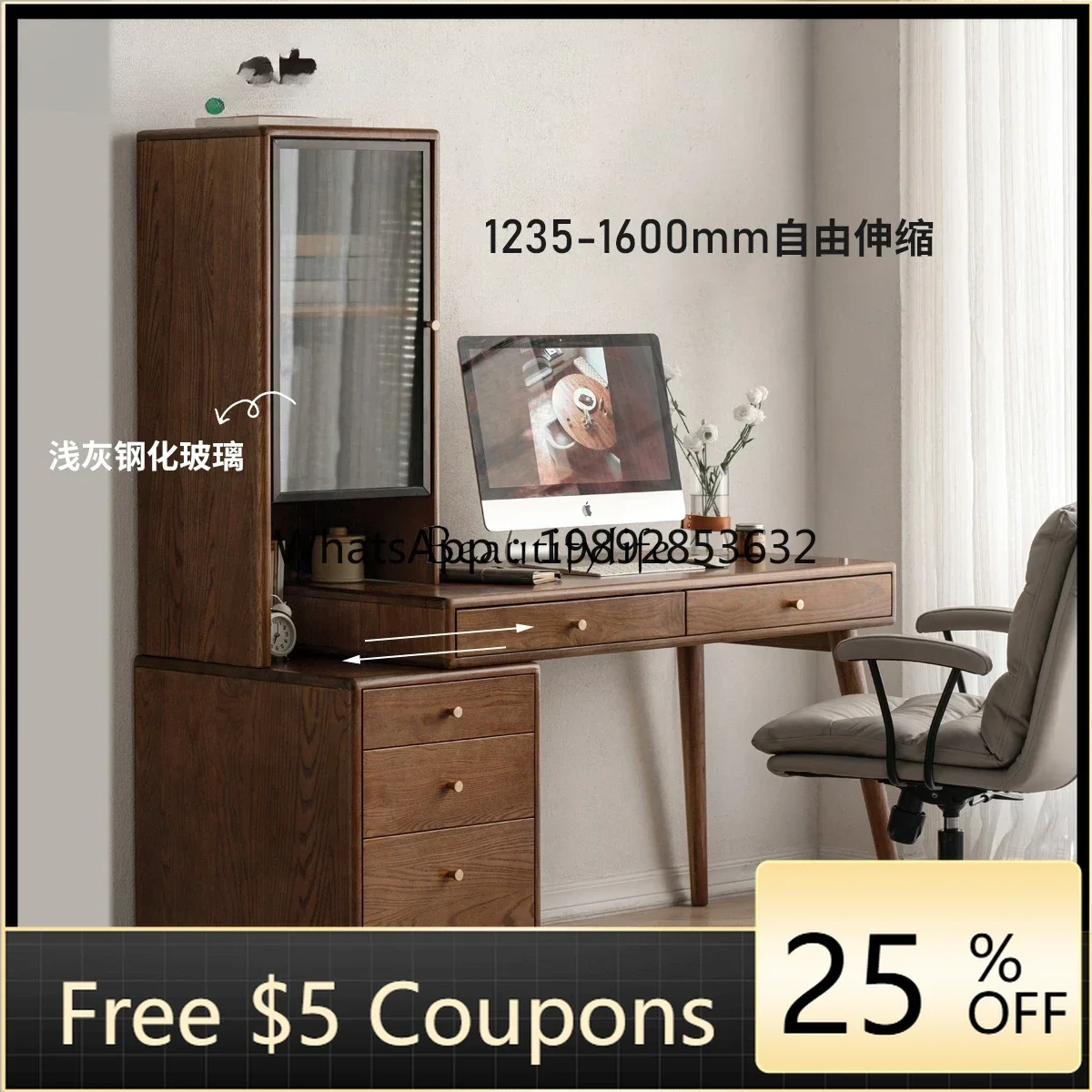 

FF Solid wood desk combination telescopic home modern office simple makeup table