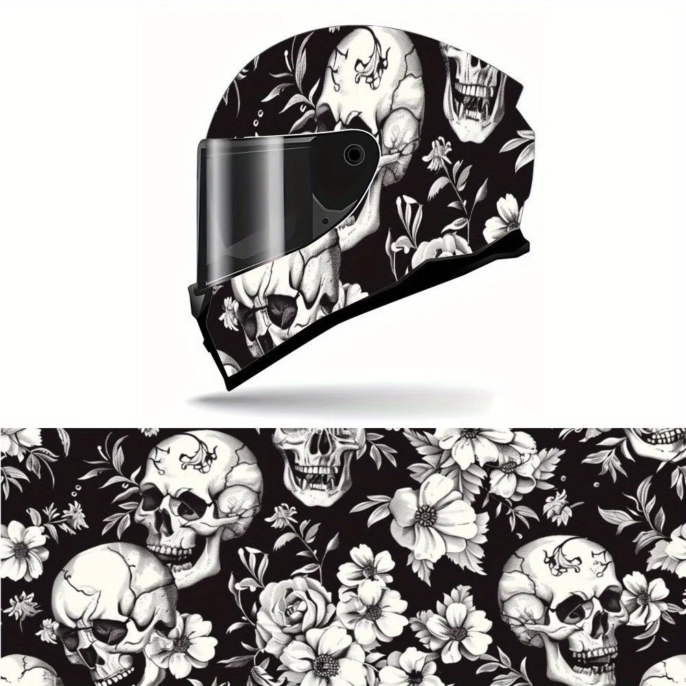 

Skeleton and Flowers Print Full Helmet Wrap Sticker Motorcycle Helmet Racing Graphic Decal Vinyl Wrap Helmet Decorative Sticker