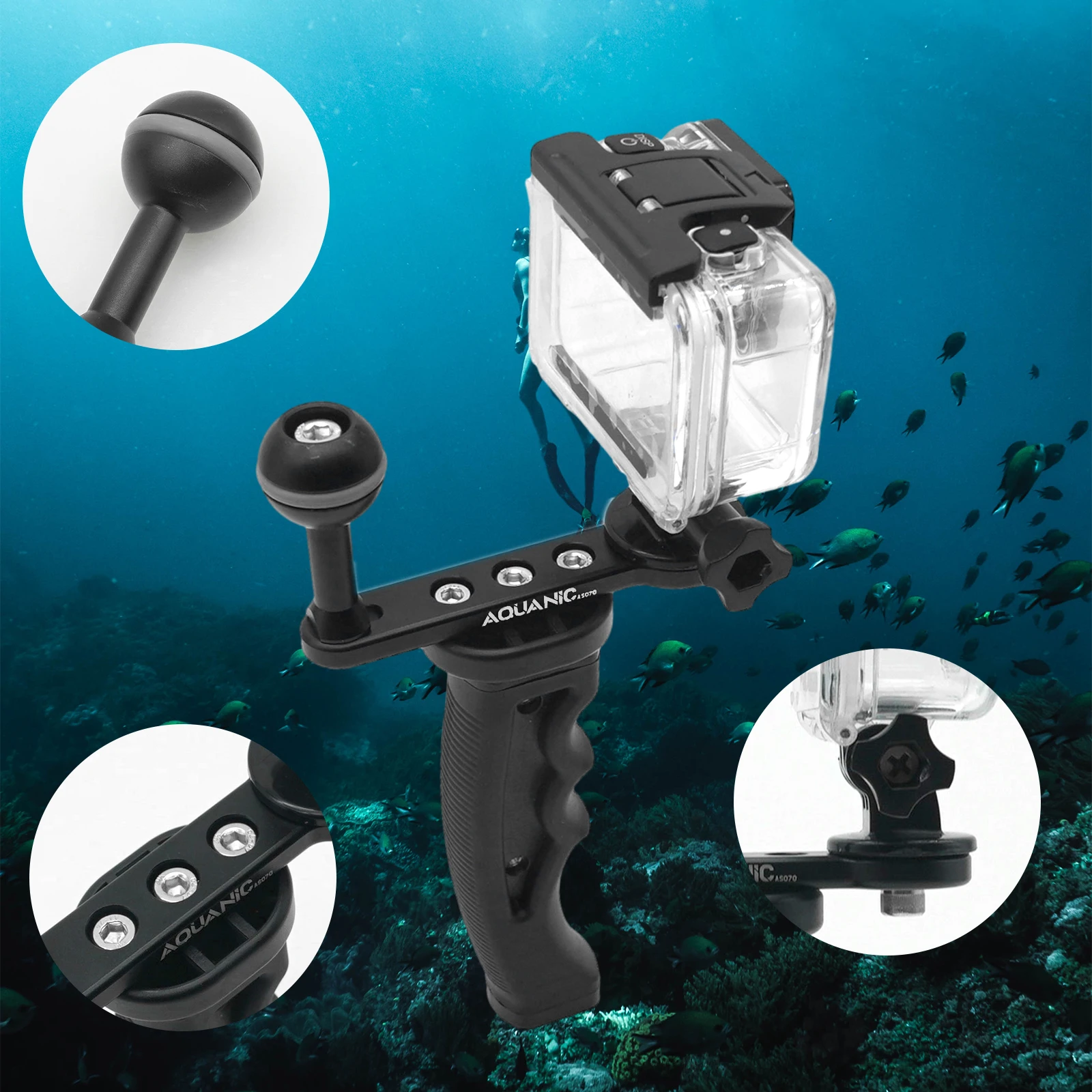 Aquanic Handheld Single ball head stand, dive light stand, Gopro accessories, insta360 Ace pro Camera waterproof housing stand